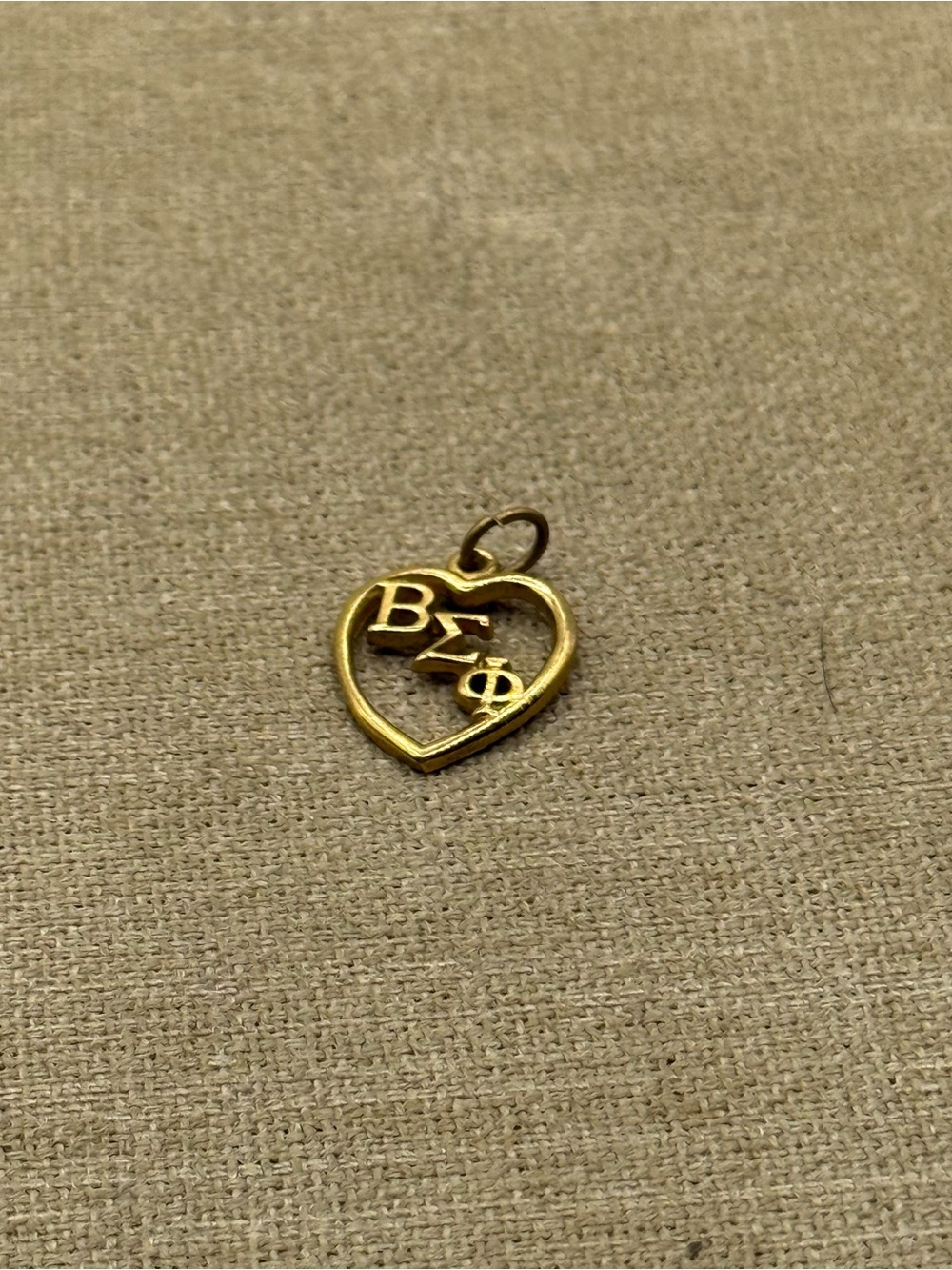 Gold tone Beta Sigma Phi sorority Heart Greek Letter Pendant Charm